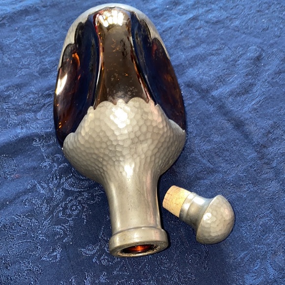 KMD Royal Holland Daalderop Pewter & Amber Pinched Glass Bottle Decanter - Picture 11 of 13